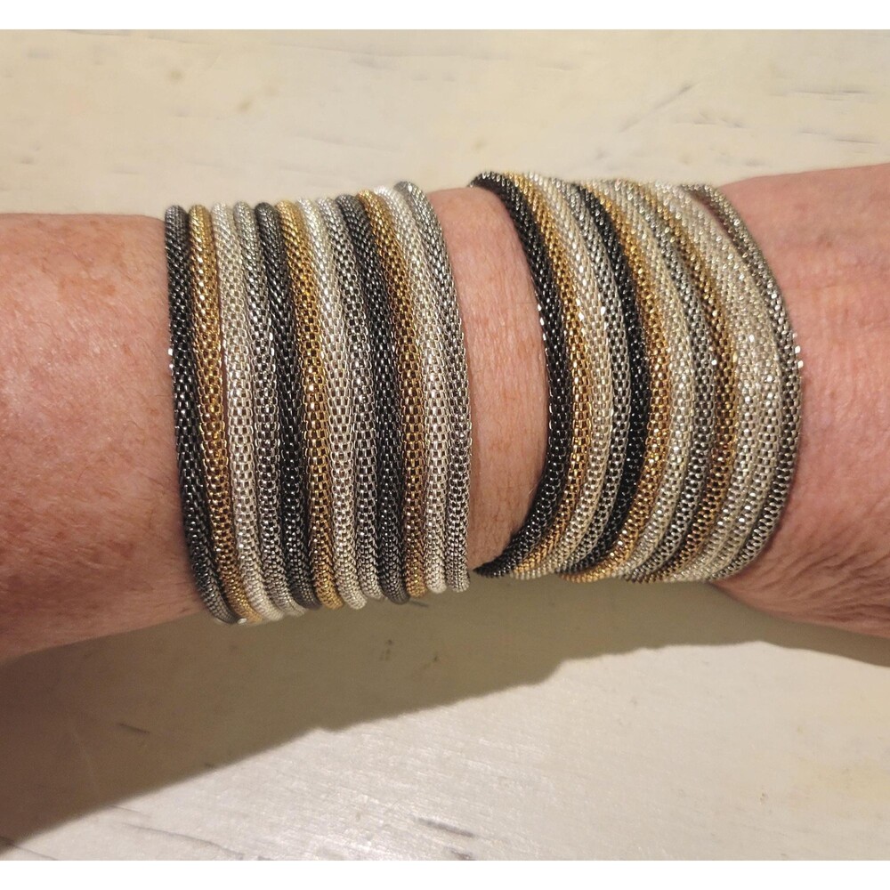Chic Tri-Tone Mesh Statement Cuff Bracelets with Rhinestone Magnetic Clasps